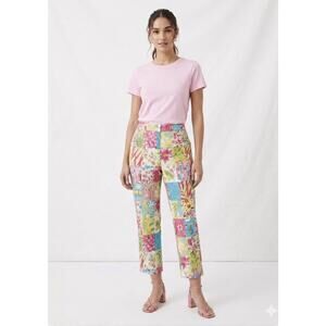Harris Wallace NY Crop Pant Tropical Patchwork Flamingo Floral Capri Resort 12